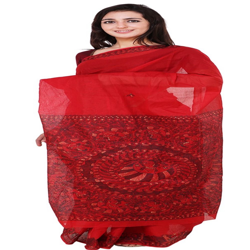 Imithila Madhubani Folk Art Red Cotton Saree Buy Online Indian