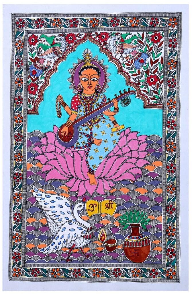 Imithila Madhubani Painting Of Goddess Of Knowledge Saraswati Buy