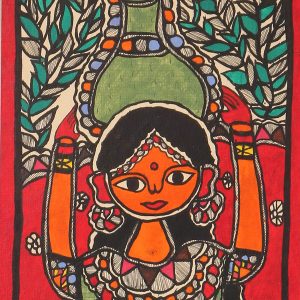 iMithila Mithila Painting of a young rustic girl carrying water - Image 3
