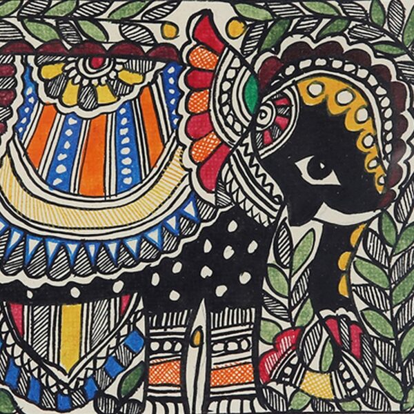 iMithila Madhubani Paintings in Pair Depicting the bejewelled Royal Elephants in Mithila Style - Image 4
