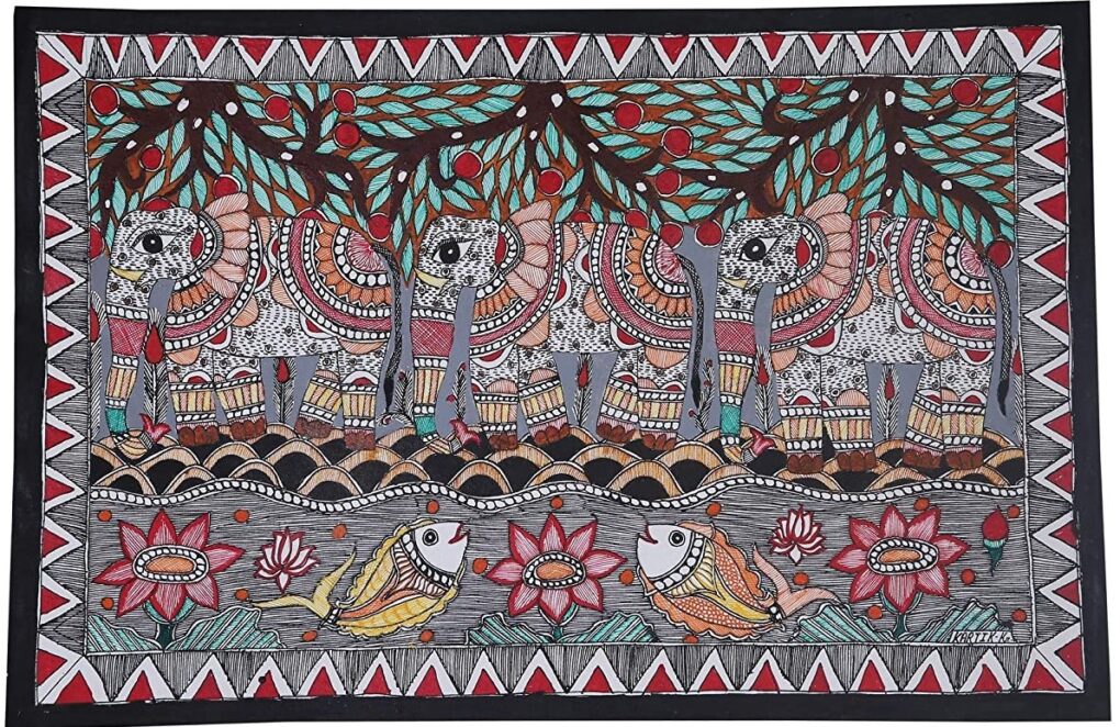 iMithila Madhubani Painting of Embellished Elephants | Buy Online Indian  Authentic Madhubani Saree | Handpainted Designer Sarees | Kurtis | Bags |  Paintings