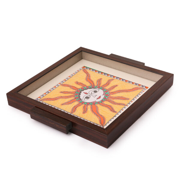 iMithila Madhubani Decorative Multicolored Tray with Embellished Sun - Image 3