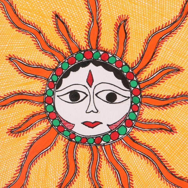 iMithila Madhubani Decorative Multicolored Tray with Embellished Sun - Image 4