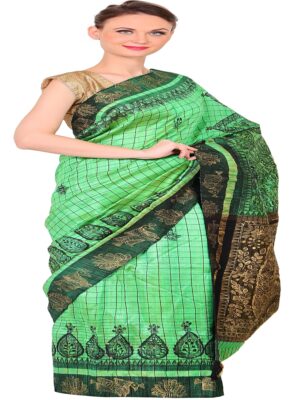 iMithila Madhubani Designer Silk Saree Green and Black - Image 5