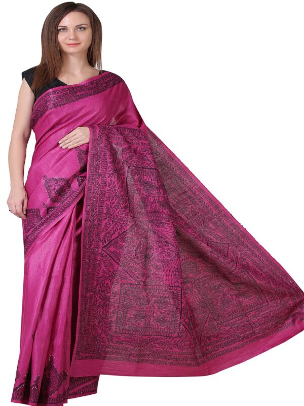 IMITHILA MADHUBANI MAGENTA COLOR GHICHA SILK SAREE