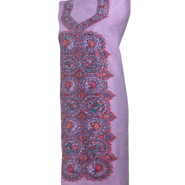 iMithila Madhubani Handpainted Unstitched Cotton Kurti Material - Image 4