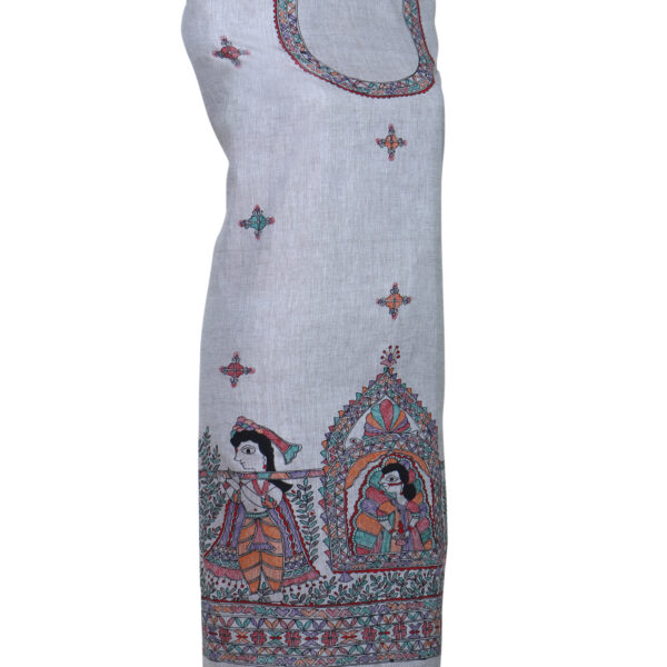 iMithila Madhubani Handpainted Unstitched Cotton Kurti Material - Image 4
