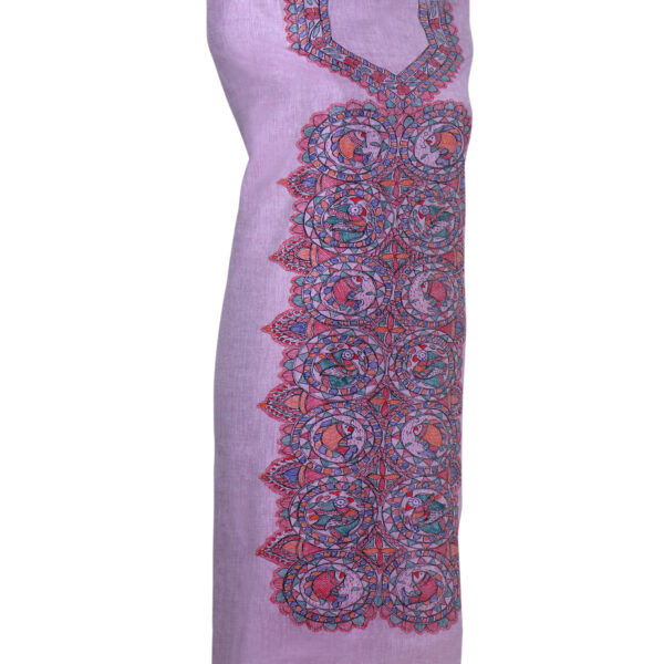 iMithila Madhubani Handpainted Unstitched Cotton Kurti Material - Image 3