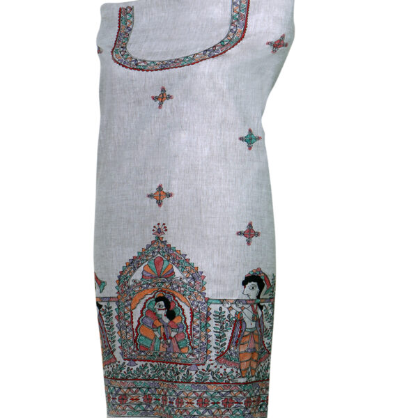 iMithila Madhubani Handpainted Unstitched Cotton Kurti Material - Image 3