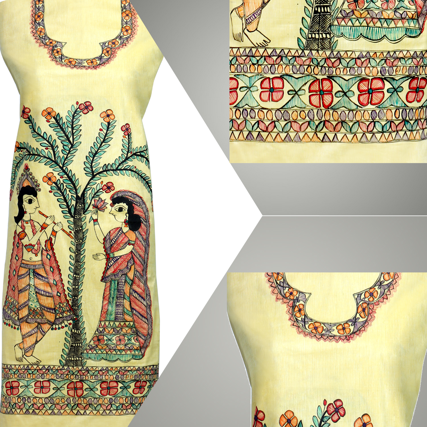Indian Ethnic Khadi Fabric hand Painted Madhubani Painting Brown Kurti/Top  Piece | eBay
