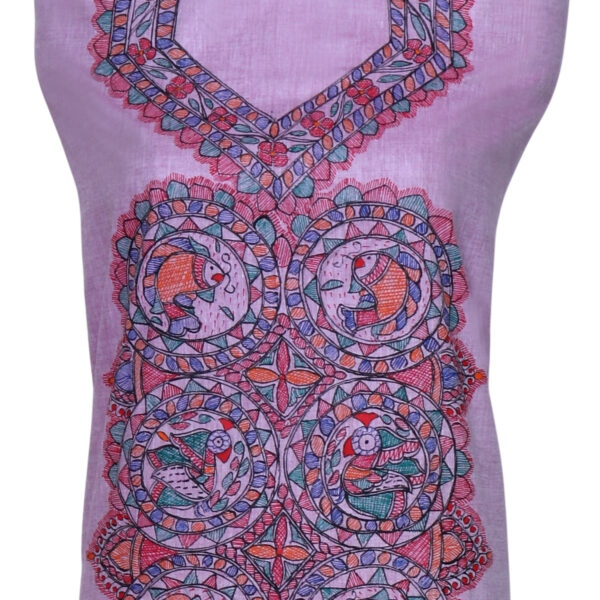 iMithila Madhubani Handpainted Unstitched Cotton Kurti Material - Image 5