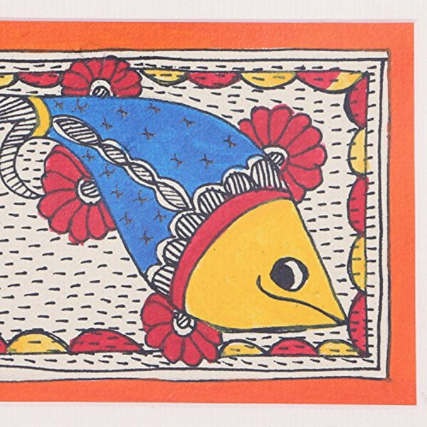 iMithila Painting of Colorful Fish – Indian Paintings – Traditional Artwork – Hand Painted Artistry – Madhubani Painting - Paintings for Home Décor – Framed paintings for living room & Bedroom - Image 3