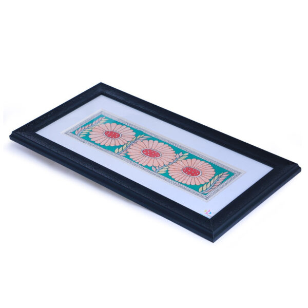 iMithila Authentic Madhubani Handpainted Framed Painting Depicting  Floral Beauty containing Sky Blue Background in Mithila Style - Image 3