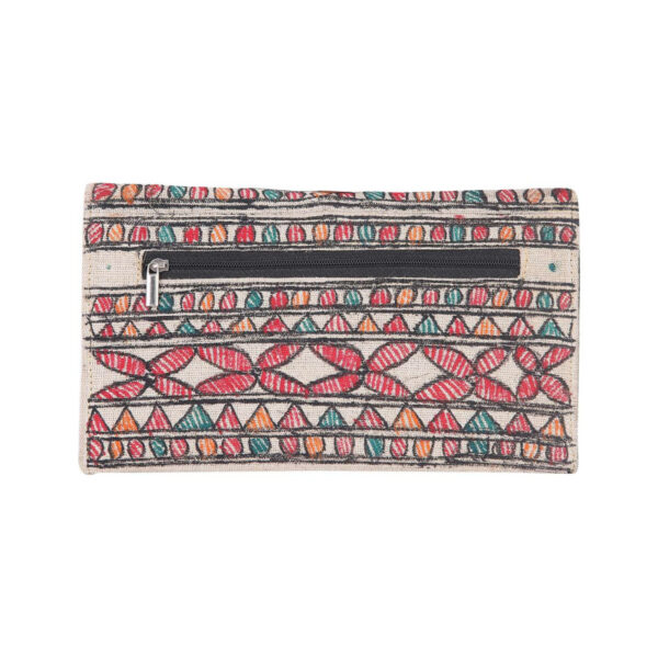 iMithila Madhubani Art Jute Cotton Clutch Handpainted Motifs - Image 3