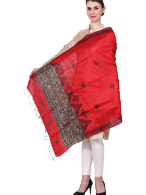 iMithila Madhubani Red Tussar Silk Dupatta - Image 3