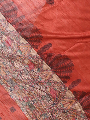 iMithila Madhubani Handpainted Designer Silk Dupatta - Image 4