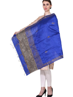 iMithila Madhubani Handpainted Blue Designer Silk Dupatta - Image 3