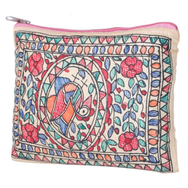 IMithila Folk Art Casual Ethnic Madhubani Handpainted Silk Pouch - Image 3