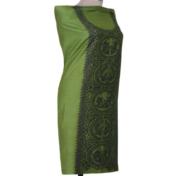 iMithila Madhubani Handpainted Unstitched Khadi Silk Kurti Material - Image 3