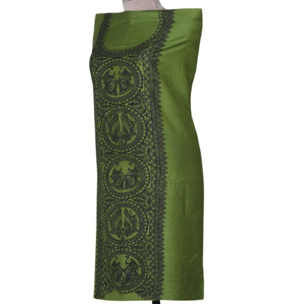 iMithila Madhubani Handpainted Unstitched Khadi Silk Kurti Material - Image 4