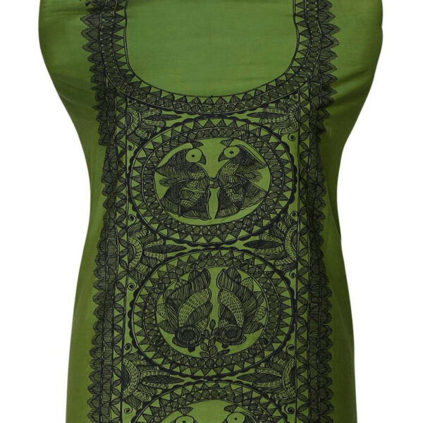 iMithila Madhubani Handpainted Unstitched Khadi Silk Kurti Material - Image 5