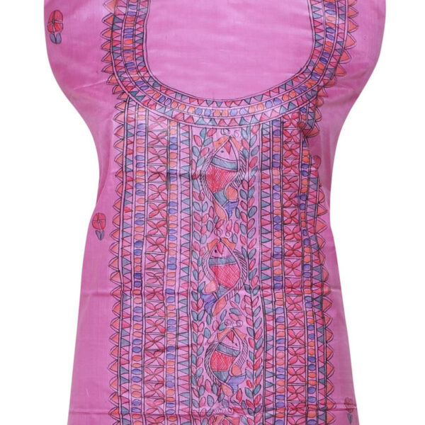 iMithila Madhubani Handpainted Unstitched Silk Kurti Material - Image 5