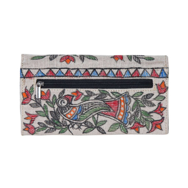 iMithila Madhubani Art Jute Cotton Clutch Handpainted Motifs - Image 3