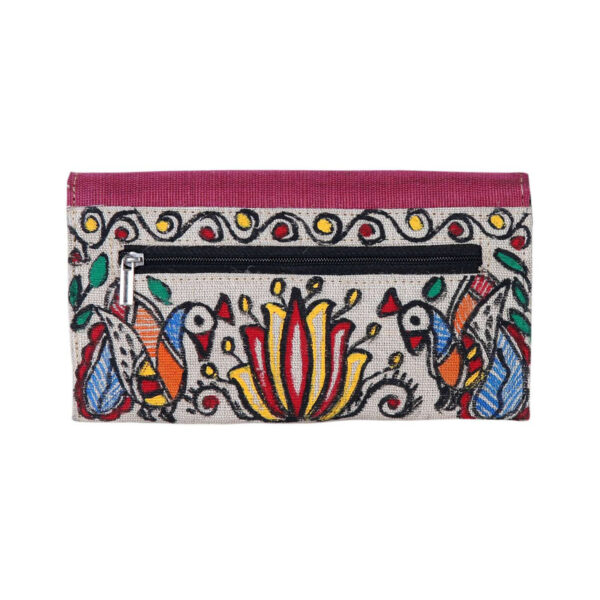 iMithila Madhubani Art Jute Cotton Clutch Handpainted Motifs - Image 3