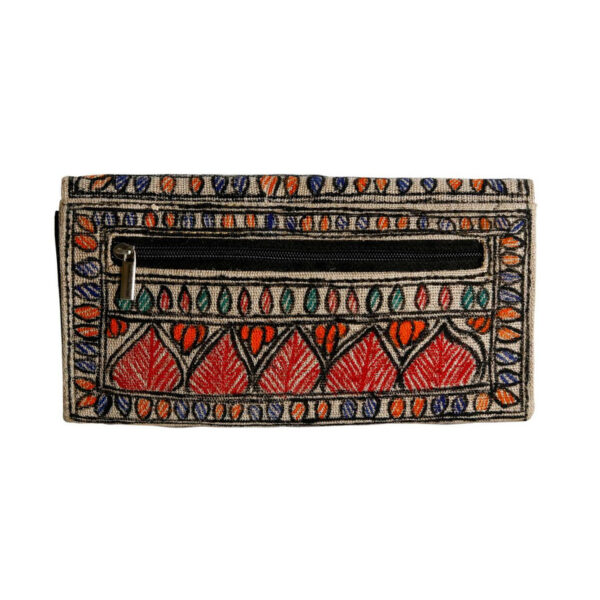 iMithila Madhubani Art Jute Cotton Clutch Handpainted Motifs - Image 3