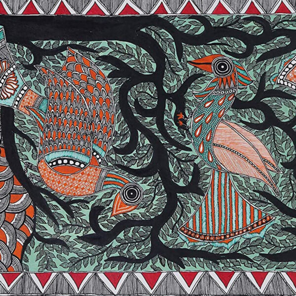 iMithila Mithila Painting Depicting Dancing Peacocks - Image 3