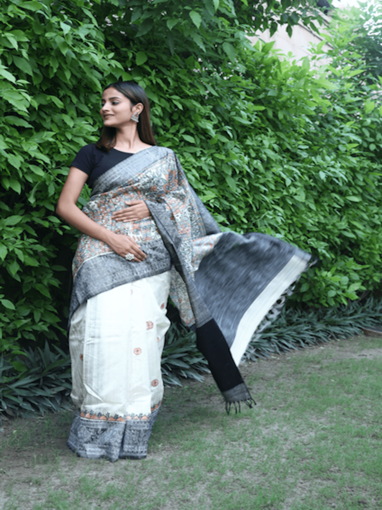 Buy Online Indian Authentic Madhubani Saree | Handpainted Designer ...