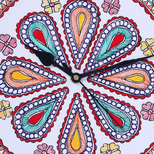 Madhubani Handpainted Wall Clock With Glass - Image 4