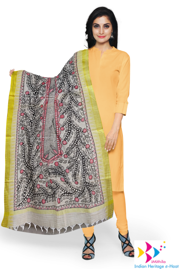 iMithila Authentic Handpainted Madhubani Cotton Dupatta – Traditional Indian Artistry – Full Work – Rakhi Gift for Sister - Image 7