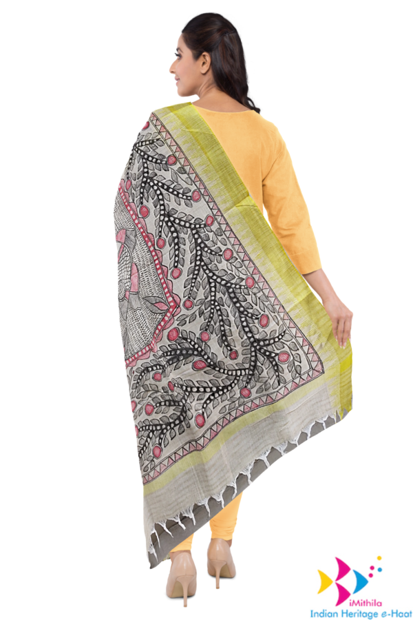 iMithila Authentic Handpainted Madhubani Cotton Dupatta – Traditional Indian Artistry – Full Work – Rakhi Gift for Sister - Image 10