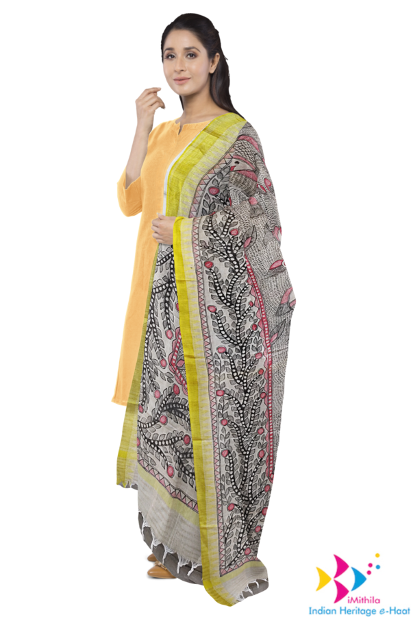iMithila Authentic Handpainted Madhubani Cotton Dupatta – Traditional Indian Artistry – Full Work – Rakhi Gift for Sister - Image 9