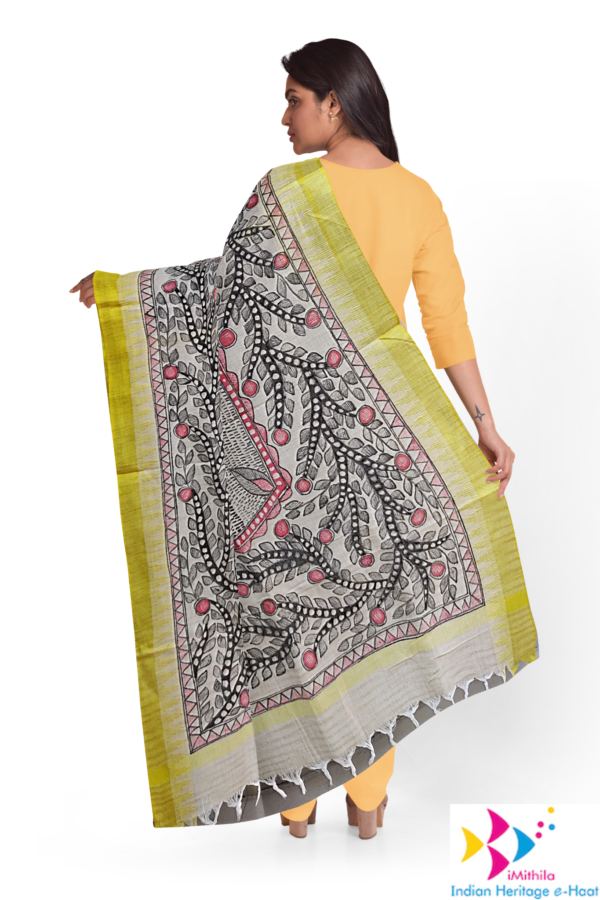 iMithila Authentic Handpainted Madhubani Cotton Dupatta – Traditional Indian Artistry – Full Work – Rakhi Gift for Sister - Image 8